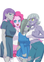 Size: 848x1200 | Tagged: safe, artist:brother-tico, limestone pie, marble pie, maud pie, pinkie pie, equestria girls, breasts, busty limestone pie, busty marble pie, busty maud pie, busty pinkie pie, clothes, colored pupils, equestria girls-ified, female, geode of sugar bombs, happy, humanized, magical geodes, midriff, pie sisters, siblings, simple background, sisters, smiling, white background