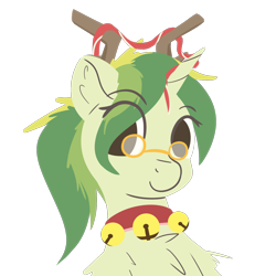 Size: 1500x1500 | Tagged: safe, artist:rhythmpixel, oc, oc only, oc:rhythm fruit, pony, unicorn, antlers, bell, bell collar, bust, chest fluff, collar, female, mare, portrait, simple background, solo, spectacles, transparent background