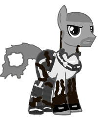 Size: 1060x1292 | Tagged: safe, alternate version, artist:kayman13, color edit, edit, vector edit, pony, 1000 hours in ms paint, angry, backpack, base used, beard, belt, belt buckle, black and white, buckle, buzz cut, clothes, cole macgrath, colored, facial hair, fingerless gloves, gloves, grayscale, hole in tail, infamous, jacket, monochrome, pants, phone, phone on strap, pocket, pocket on strap, ponified, shoes, simple background, strap, strap buckle, transparent background, vains, vector