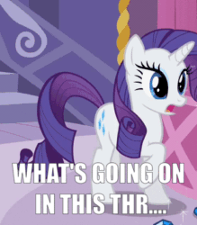 Size: 346x395 | Tagged: safe, edit, edited screencap, screencap, rarity, pony, unicorn, g4, season 2, sisterhooves social, abandon thread, animated, caption, cropped, female, gif, image macro, marshmelodrama, rarity being rarity, reaction image, screaming, solo, text, what's going on in this thread