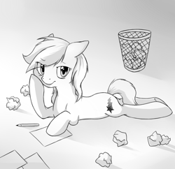 Size: 1297x1253 | Tagged: safe, artist:ls_skylight, oc, oc only, pony, drawing, grayscale, monochrome, palindrome get, pencil, sketch, solo, trash can