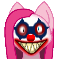Size: 200x200 | Tagged: safe, alternate version, artist:auroraswirls, pinkie pie, earth pony, pony, g4, animated, bust, clown, clown nose, creepy, evil clown, female, gif, grin, mare, nightmare fuel, pinkamena diane pie, red nose, sharp teeth, simple background, smiling, solo, teeth, transparent background