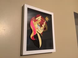 Size: 3264x2448 | Tagged: safe, artist:samoht-lion, sunset shimmer, pony, unicorn, g4, bust, craft, female, high res, irl, mare, papercraft, photo, solo, traditional art