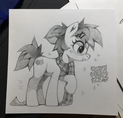 Size: 2048x1966 | Tagged: safe, artist:share dast, oc, oc only, oc:share dast, earth pony, pony, clothes, grayscale, hair clipper, monochrome, scarf, snow, snowflake, solo, traditional art
