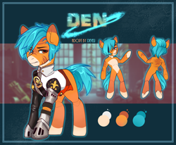 Size: 2036x1680 | Tagged: safe, artist:devi_shade, oc, oc only, oc:den, earth pony, pony, armor, clothes, guard, looking at you, male, reference sheet, shirt, solo, stallion