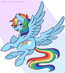 Size: 1300x1450 | Tagged: safe, artist:medix, derpibooru exclusive, rainbow dash, pegasus, pony, g4, butt, cutie mark, featureless crotch, female, flowing mane, looking at you, looking back, mare, on side, plot, solo, spread wings, tail, tongue out, underhoof, unshorn fetlocks, wings