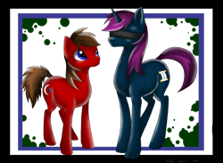 Size: 2860x2097 | Tagged: safe, artist:dreamyartcosplay, oc, oc only, oc:vanisher, earth pony, pony, unicorn, blindfold, duo, earth pony oc, high res, horn, simple background, transparent background, unicorn oc