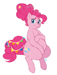 Size: 1281x1681 | Tagged: safe, artist:bloodmoonshine, pinkie pie, earth pony, pony, g4, the last problem, beanbrows, cute, diapinkes, eyebrows, female, mama pinkie, mare, older, older pinkie pie, pixiv, preggy pie, pregnant, simple background, sitting, solo, white background