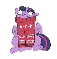 Size: 760x782 | Tagged: safe, artist:pucksterv, twilight sparkle, alicorn, pony, g4, christmas sweater, clothes, cute, derp, derplight sparkle, faic, female, majestic as fuck, mare, simple background, sitting, solo, sweater, twilight sparkle (alicorn), white background