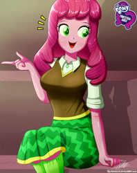 Size: 920x1160 | Tagged: safe, artist:the-butch-x, cheerilee, human, equestria girls, g4, breasts, busty cheerilee, butch's hello, cheeribetes, cute, equestria girls logo, female, freckles, long hair, open mouth, signature, sitting, smiling, solo