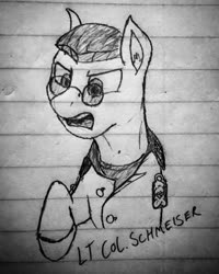 Size: 400x500 | Tagged: safe, artist:biergarten13, oc, oc only, pony, fallout equestria, fallout equestria: ghosts of the past, lieutenant colonel, lined paper, military, officer, solo, traditional art, world war ii