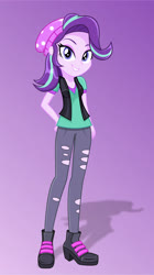 Size: 2840x5059 | Tagged: safe, artist:diilaycc, starlight glimmer, equestria girls, equestria girls specials, g4, mirror magic, beanie, beanie hat, boots, clothes, eyeshadow, female, hat, legs, makeup, pants, ripped pants, shirt, shoes, torn clothes, vest