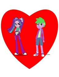 Size: 783x1021 | Tagged: source needed, safe, artist:katequantum, artist:thecheeseburger, edit, aria blaze, spike, equestria girls, g4, disguise, disguised siren, duo, heart, human spike, ship:ariaspike, shipping heart