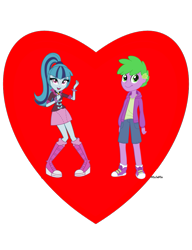 Size: 783x1021 | Tagged: source needed, safe, artist:imperfectxiii, artist:thecheeseburger, edit, sonata dusk, spike, equestria girls, g4, disguise, disguised siren, duo, female, heart, human spike, male, shipping, shipping heart, spinata, straight