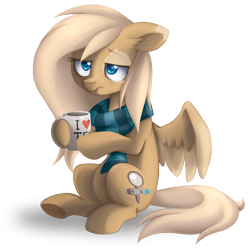 Size: 969x966 | Tagged: safe, artist:ls_skylight, oc, oc only, oc:mirta whoowlms, pony, clothes, cup, i hate mondays, scarf, simple background, solo, teacup, transparent background