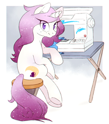 Size: 1000x1143 | Tagged: safe, artist:ls_skylight, oc, oc only, oc:glowing night, pony, sewing machine, solo