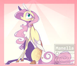 Size: 1828x1579 | Tagged: safe, artist:manella-art, fluttershy, pony, g4, alternate design, female, solo, two toned wings, wings