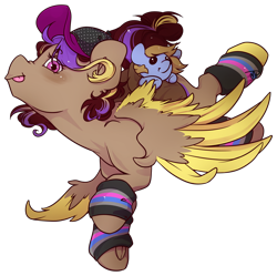 Size: 1024x1018 | Tagged: safe, artist:midnightpremiere, oc, oc only, oc:dootie mcdootface, oc:hors, pegasus, pony, 2020 community collab, derpibooru community collaboration, :p, baseball cap, cap, colored wings, female, flying, hat, leg warmers, looking at you, mare, simple background, solo, spread wings, tongue out, transparent background, underhoof, wings