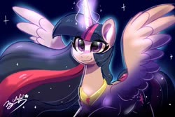 Size: 1080x720 | Tagged: safe, artist:oofycolorful, twilight sparkle, alicorn, pony, g4, cute, female, glowing horn, horn, mare, older, older twilight, solo, spread wings, twiabetes, twilight sparkle (alicorn), wings