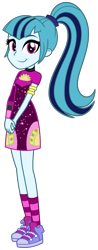 Size: 1468x3738 | Tagged: safe, artist:sketchmcreations, sonata dusk, equestria girls, equestria girls series, find the magic, g4, sunset's backstage pass!, spoiler:eqg series (season 2), clothes, commission, converse, dress, female, looking at you, minidress, ponytail, shoes, simple background, smiling, smirk, sneakers, socks, solo, taco dress, transparent background, vector