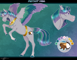 Size: 1400x1100 | Tagged: safe, artist:bijutsuyoukai, oc, oc only, oc:distant vigil, pegasus, pony, colored wings, female, magical lesbian spawn, mare, multicolored wings, offspring, parent:maud pie, parent:somnambula, rearing, reference sheet, solo, wings