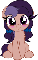 Size: 1024x1642 | Tagged: safe, artist:jhayarr23, oc, oc only, oc:lavender adagio, earth pony, pony, blushing, female, filly, looking at you, movie accurate, pigtails, simple background, sitting, smiling, solo, transparent background, twintails, vector
