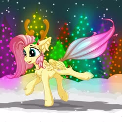 Size: 2500x2500 | Tagged: safe, artist:rurihal, fluttershy, pegasus, pony, g4, chest fluff, christmas, cute, ear fluff, female, fluffy, high res, holiday, mare, shyabetes, smiling, solo, winter