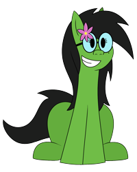 Size: 1200x1500 | Tagged: safe, artist:b-cacto, oc, oc only, oc:prickly pears, earth pony, pony, 2020 community collab, derpibooru community collaboration, female, flower, flower in hair, glasses, looking at you, mole, simple background, sitting, smiling, solo, transparent background