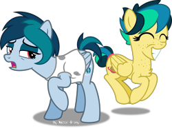Size: 5474x4082 | Tagged: safe, artist:vector-brony, oc, oc only, oc:apogee, oc:delta vee, pegasus, pony, absurd resolution, chest fluff, clothes, duo, eyes closed, female, grin, lidded eyes, mother and child, mother and daughter, open mouth, pegasus oc, raised hoof, shirt, simple background, smiling, transparent background, vector