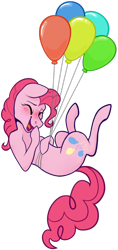 Size: 450x950 | Tagged: safe, artist:malphym, pinkie pie, earth pony, pony, g4, balloon, blushing, cute, diapinkes, eyes closed, female, floating, flying, laughing, mare, raised hoof, raised leg, simple background, solo, then watch her balloons lift her up to the sky, transparent background
