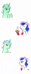 Size: 1408x3325 | Tagged: safe, artist:assertiveshypony, bon bon, lyra heartstrings, sweetie drops, earth pony, pony, unicorn, g4, comic, drawing, food, looking at something, pie, simple background, textless version, white background