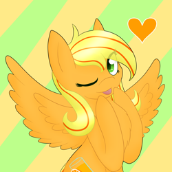 Size: 1280x1280 | Tagged: safe, artist:kanningu, oc, oc only, oc:citrus twist, pegasus, pony, female, mare, one eye closed, solo, tongue out, wink