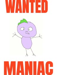 Size: 749x969 | Tagged: safe, artist:undeadponysoldier, spike, dragon, series:spikebob scalepants, g4, hall monitor, male, maniac, parody, solo, spongebob squarepants, stylistic suck, wanted maniac, wanted poster