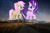 Size: 1500x1001 | Tagged: safe, artist:andoanimalia, artist:frownfactory, artist:thegiantponyfan, starlight glimmer, strawberry scoop, earth pony, pony, unicorn, g4, duo, female, friendship student, giant pony, giantess, highrise ponies, irl, macro, mare, mountain, mountain range, night, photo, ponies in real life, scenery