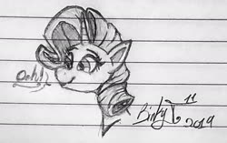 Size: 1929x1208 | Tagged: safe, artist:binkyt11, rarity, pony, unicorn, g4, bust, female, lined paper, mare, monochrome, solo, traditional art