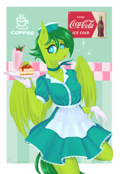 Size: 2673x3888 | Tagged: safe, artist:taleriko, oc, oc only, oc:evergreen feathersong, pegasus, anthro, rcf community, clothes, cute, dress, female, high res, mare, solo, waitress