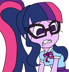 Size: 1149x1200 | Tagged: safe, artist:treble clefé, sci-twi, twilight sparkle, equestria girls, g4, my little pony equestria girls: better together, star crossed, bow, disgusted, faic, female, geode of telekinesis, glasses, magical geodes, missing accessory, simple background, solo, transparent background, vector