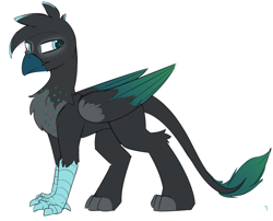 Size: 1270x1025 | Tagged: safe, artist:beardie, oc, oc only, oc:maximilian kohler, changeling, griffon, changeling oc, disguise, disguised changeling, griffon oc, leonine tail, male, simple background, solo, talons, white background