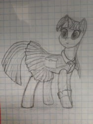 Size: 3120x4160 | Tagged: safe, artist:devyatyi9, twilight sparkle, pony, unicorn, g4, clothes, female, graph paper, mare, photo, pleated skirt, school uniform, skirt, solo, traditional art, unicorn twilight