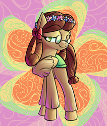 Size: 2200x2600 | Tagged: safe, artist:rocket-lawnchair, yona, pony, g4, she's all yak, female, glasses, groovy, high res, hippie, ponified, pony yona, smiling, solo, species swap