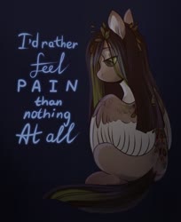 Size: 2378x2909 | Tagged: safe, artist:helemaranth, oc, oc only, oc:helemaranth, pegasus, pony, depressed, female, high res, mare, solo, three days grace
