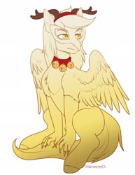 Size: 1583x2048 | Tagged: safe, artist:helemaranth, oc, oc only, oc:silent flight, hippogriff, christmas, collar, holiday, male, mask, solo