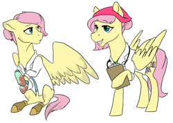Size: 3128x2226 | Tagged: safe, artist:phobicalbino, fluttershy, pegasus, pony, g4, bandana, clipboard, clothes, doctor, doctor fluttershy, female, hair bun, high res, hoof hold, mare, medic, simple background, stethoscope, white background