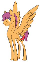 Size: 2051x3184 | Tagged: safe, artist:phobicalbino, scootaloo, pegasus, pony, g4, cutie mark, female, headcanon, high res, mare, older, older scootaloo, simple background, solo, spread wings, white background, wings
