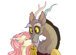 Size: 2988x2172 | Tagged: safe, artist:tayzipumpqueen, discord, fluttershy, draconequus, g4, :p, bust, chest fluff, cute, discute, ear fluff, eyes closed, female, heart, high res, licking, male, mare, neck fluff, portrait, ship:discoshy, shipping, shyabetes, simple background, straight, surprised, tongue out, transparent background