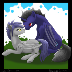 Size: 2000x2000 | Tagged: safe, artist:dreamyartcosplay, oc, oc only, alicorn, bat pony, bat pony alicorn, pony, alicorn oc, bat pony oc, duo, female, high res, horn, looking at each other, lying down, male, mare, prone, simple background, stallion, transparent background
