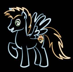 Size: 899x888 | Tagged: safe, artist:neonbronie, oc, oc only, oc:harmony star, alicorn, pony, alicorn oc, black background, horn, male, neon, neon sign, raised hoof, simple background, solo, stallion