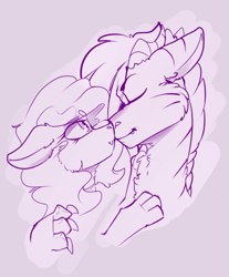 Size: 803x968 | Tagged: safe, artist:conmanwolf, oc, oc only, oc:crystal enigma, oc:scraps, bat pony, draconequus, pony, bat pony oc, claws, cropped, cute, draconequus oc, female, kissing, love, male, mare, mixed breed, paws, romantic