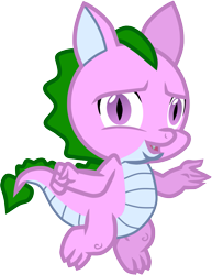 Size: 895x1161 | Tagged: safe, artist:melisareb, spike (g1), dragon, g1, g4, base used, concerned, g1 to g4, generation leap, looking at you, male, shrug, simple background, solo, transparent background