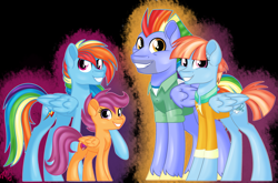 Size: 3903x2579 | Tagged: safe, artist:missbramblemele, bow hothoof, rainbow dash, scootaloo, windy whistles, pegasus, pony, g4, family, female, high res, siblings, sisters